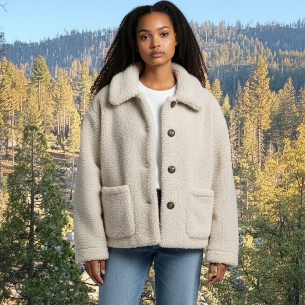 NWOT-GAL MEETS GLAM 'Willa' Teddy Fur Fleece Jacket in Oatmeal Sz. M